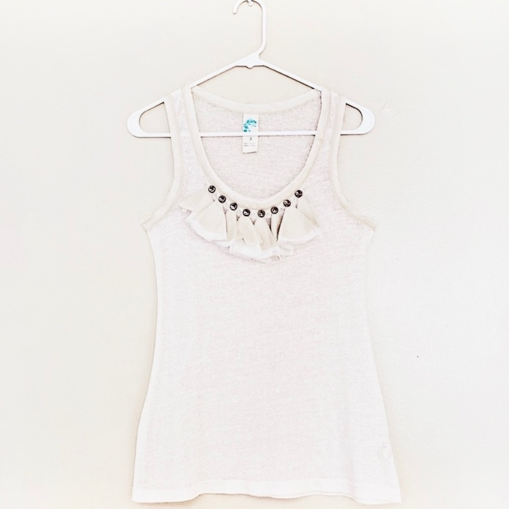 Anthropologie Cream Embellished Tank